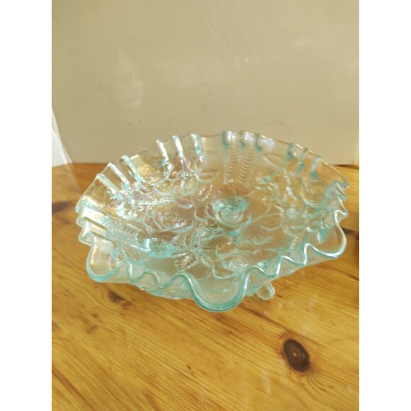 Vintage Imperial Glass Ice Blue 3 Footed Glass Bowl Maker Marked with Iron Cross - Picture 10 of 13